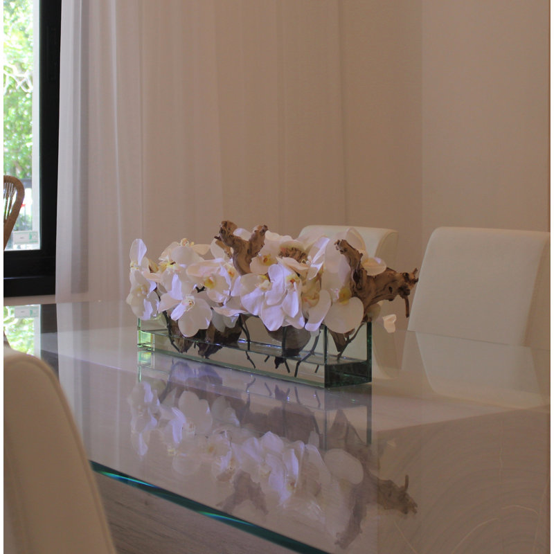 Silk Arrangement in Planter, 12" H x 24" W x 6" D, White