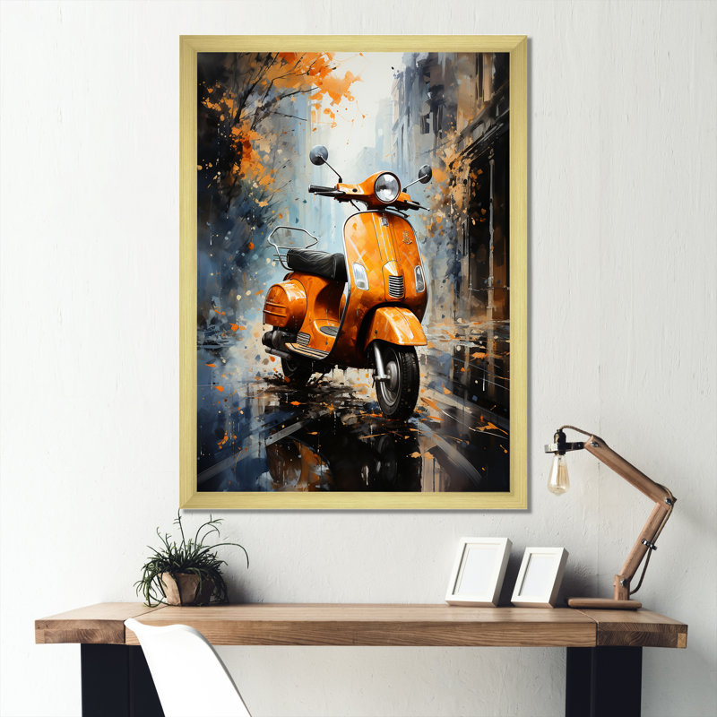 «Orange Urban Scooter Vibes» sur toile, H 20 po x l 12 po x P 1 po, Cadre doré simple