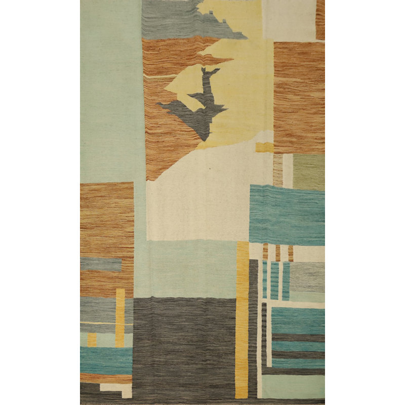 Tapis moderne à motif abstrait kilim 7 x 10 avec motifs terreux