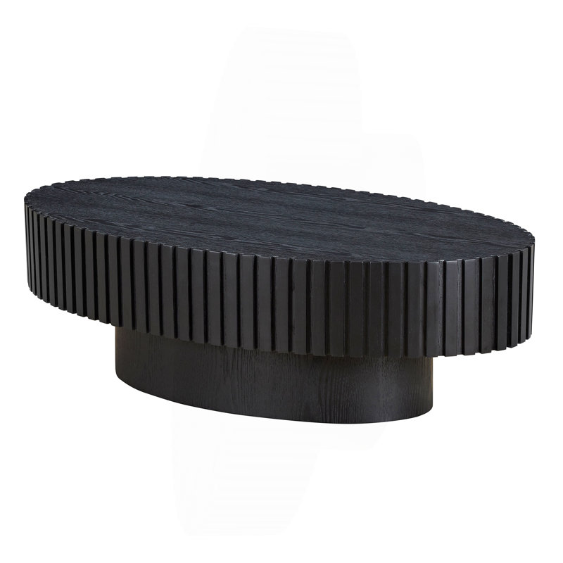 Modern Handcraft Drum Coffee Table Length 43.7 Inch Ellipse Coffee Table For Living Room, Black, 13.78" H x 24.8" L x 43.7" W