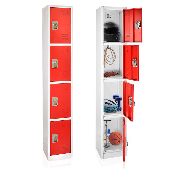AdirOffice 72" Red Steel 4-Tier Key Lock Storage Locker Set