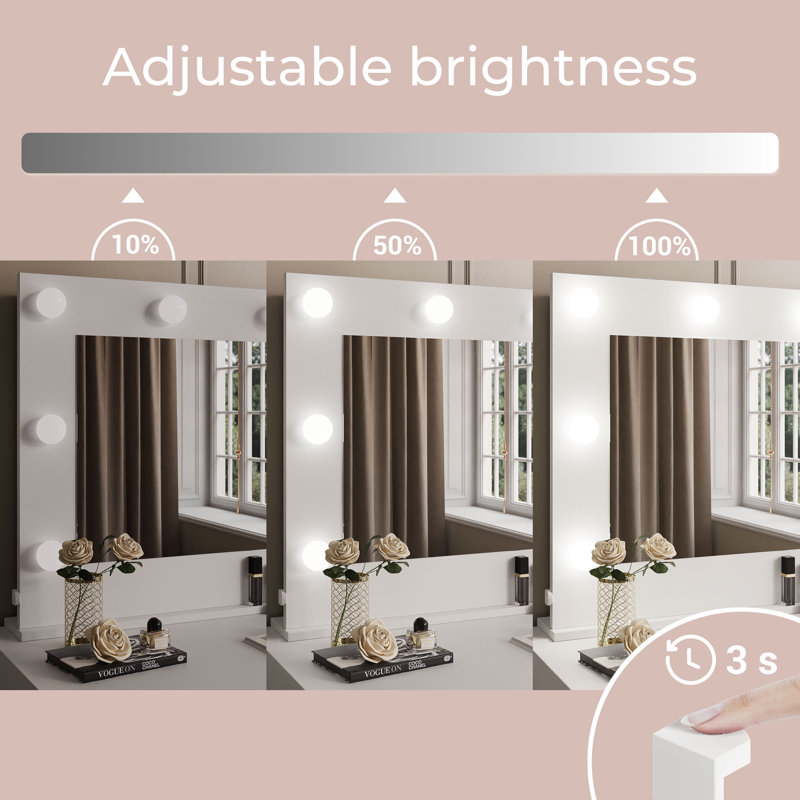 Melleta Lighted Wood Framed Wall Mounted Makeup / Shaving Mirror in Black