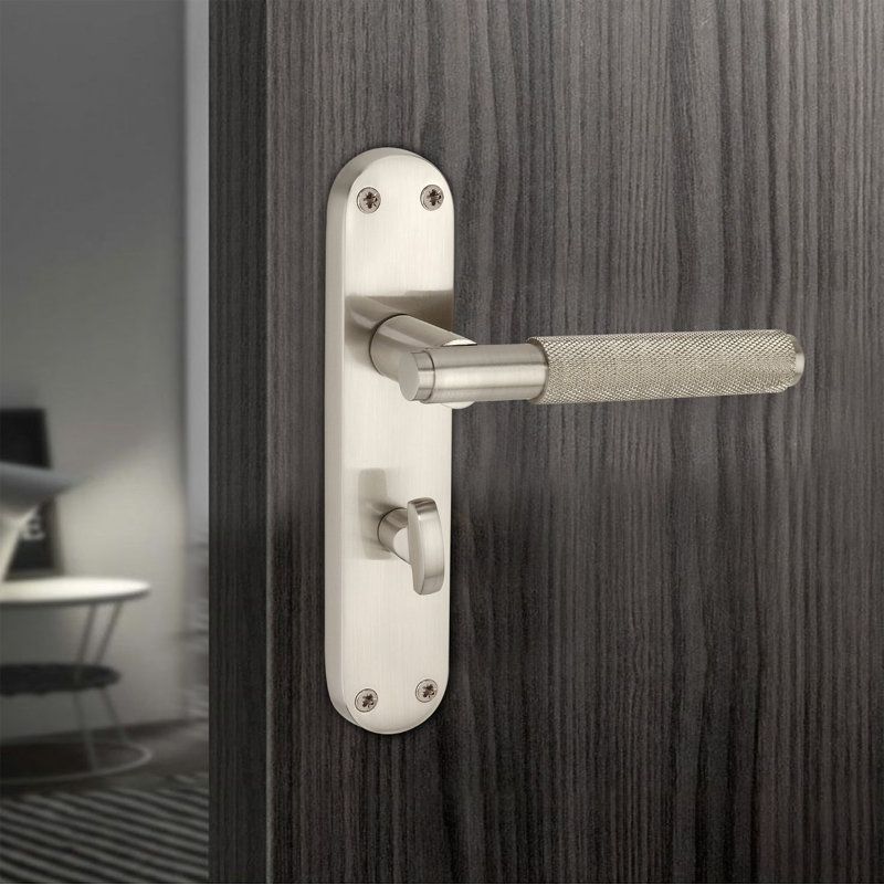 Connaught Knurled Lever on Backplate Privacy Satin Nickel