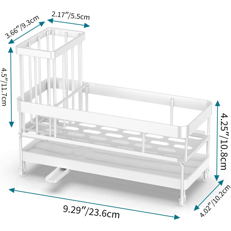 Plateau de rangement pour évier de cuisine avec système d'auto-vidange, éponge en acier inoxydable 304 et porte-brosse, rangement de comptoir compact pour éponges, brosses, distributeurs de savon