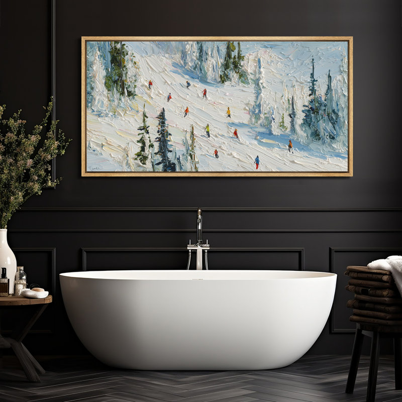 «Colorful Skiers on Snowy Mountain Winter Landscape - Large encadrée, reproduction d'art sur toile encadrée dans la chambre principale»