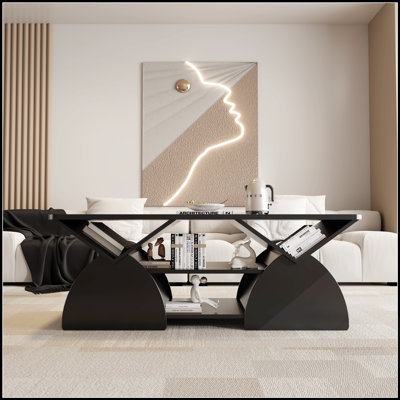 Table basse de coin rectangulaire en bois d'ingénierie avec tablettes ouvertes, assemblage facile et structure robuste pour les salons modernes