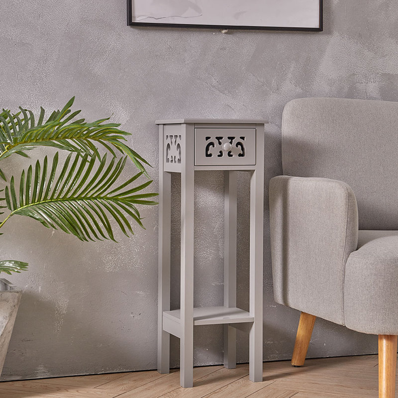 Murrell Compact Side Table: Solid Wood, Built-In Drawer & Space-Saving Design, Grey