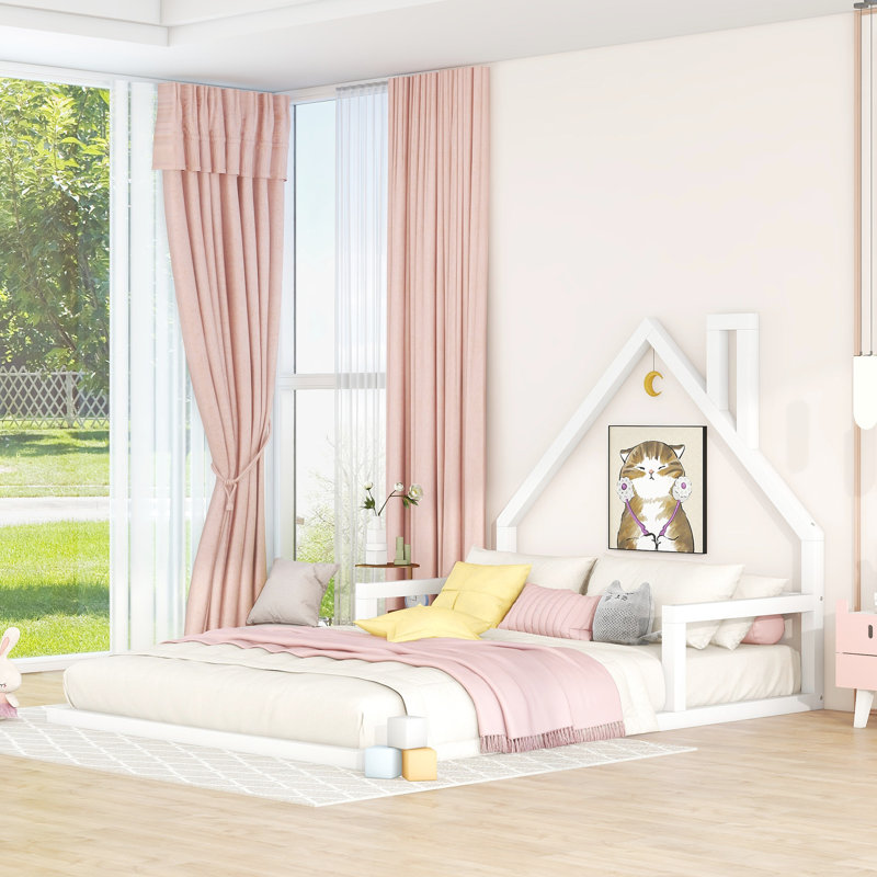Lit double en bois avec tête de lit attrayante en blanc, Lit double, Blanc