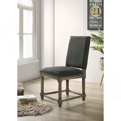 Set of 2 Gray Fabric 19"W Dining Chair with Nailhead Trim
