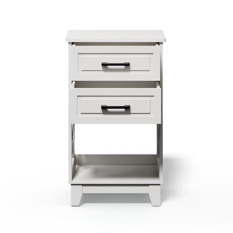 Table de chevet 2 tiroirs Havelka, Blanc, Individuel