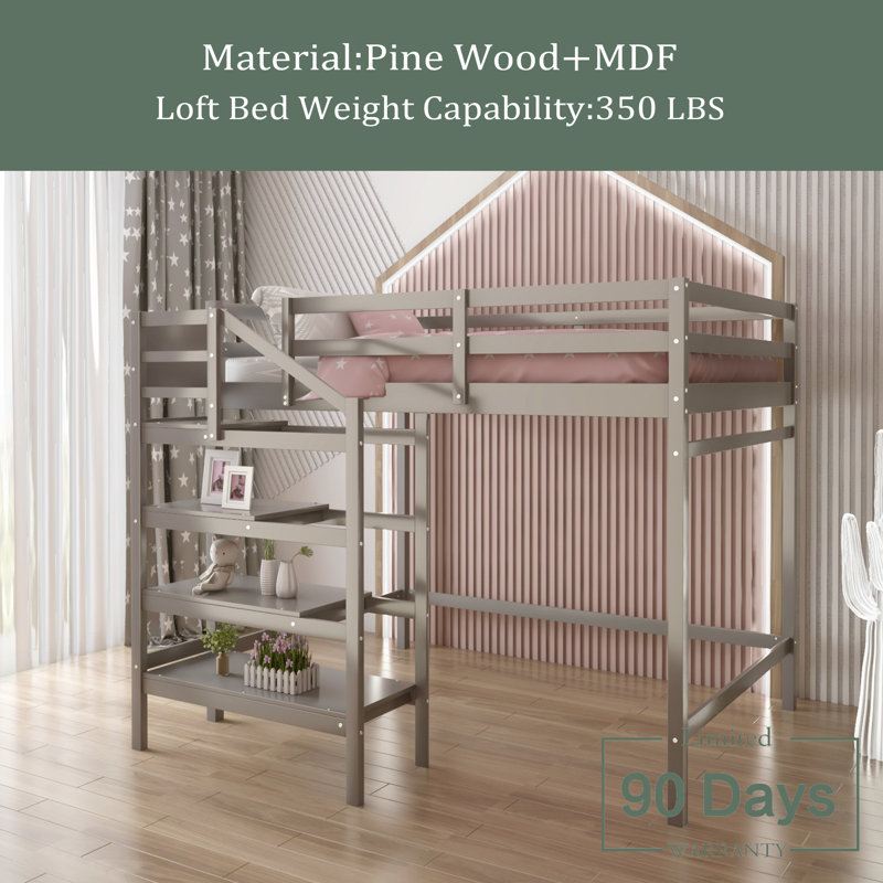 Hayons Kids Full Loft Bed, Grey
