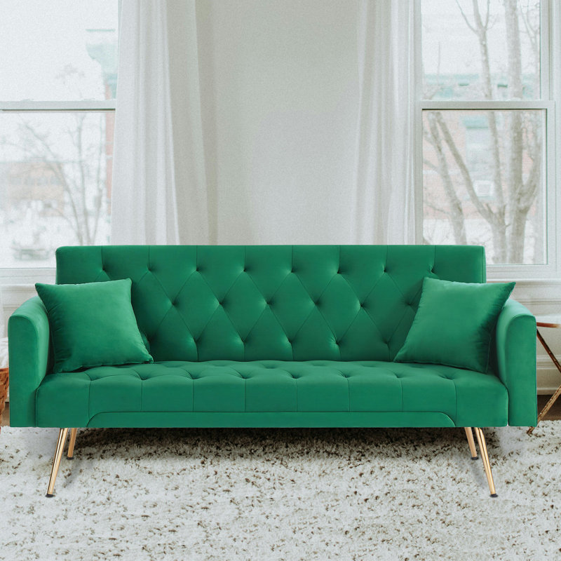 Modern Style 71.65‘’ Upholstered  Sleeper Sofa, Green Velvet