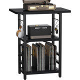Modern Record Player Stand With Extended Desktop, Vinyl Storage, And Display Shelf For Music Room Or Studio