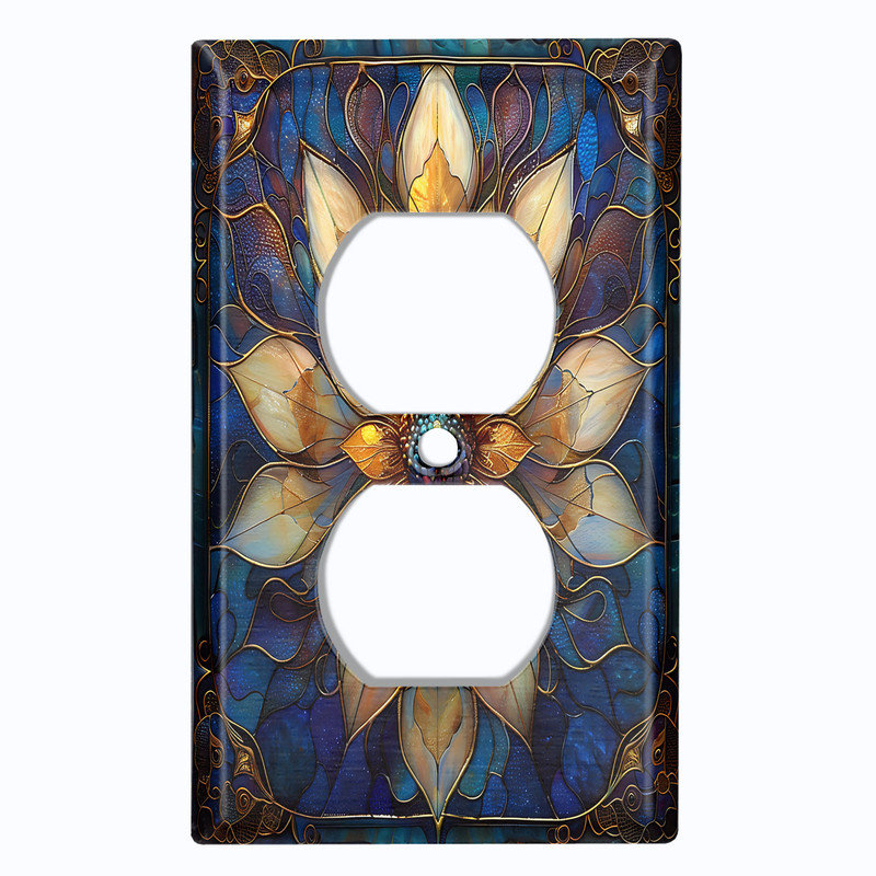 Couvercle de plaque d'interrupteur en métal; Mandala floral imprimé US 1 bande, Prise double # 8