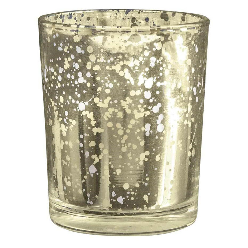 6 Piece Mercury Glass Tabletop Votive Holder Set with Candle Included, Gold