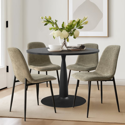 Folmar 4 - Person Dining Table Sets With 35'' Round Table & 4 Upholstered Chenille Chairs