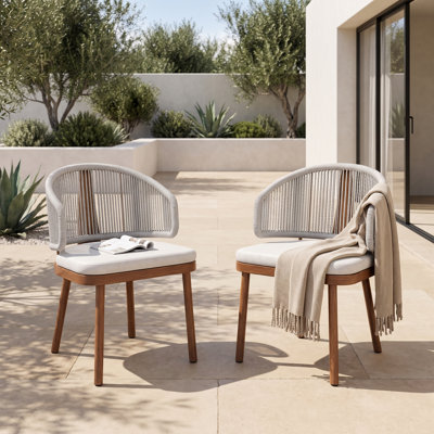 Modern Outdoor Patio Dining Chair Set with Cushioned Seats（set of 2）