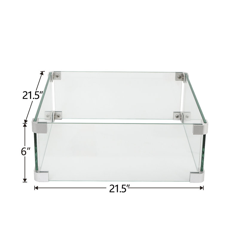 Square 22" Clear Tempered Glass Fire Pit Wind Guard