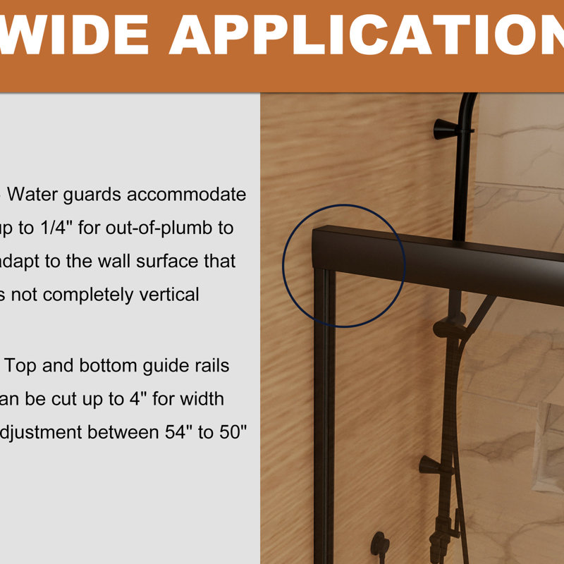 54" X 72" Shower Door In Matte Black With Smooth Operation H Semi- Sliding Finish