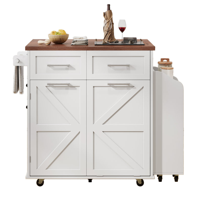 47.2" Farmhouse Kitchen Island With Drop Leaf, White