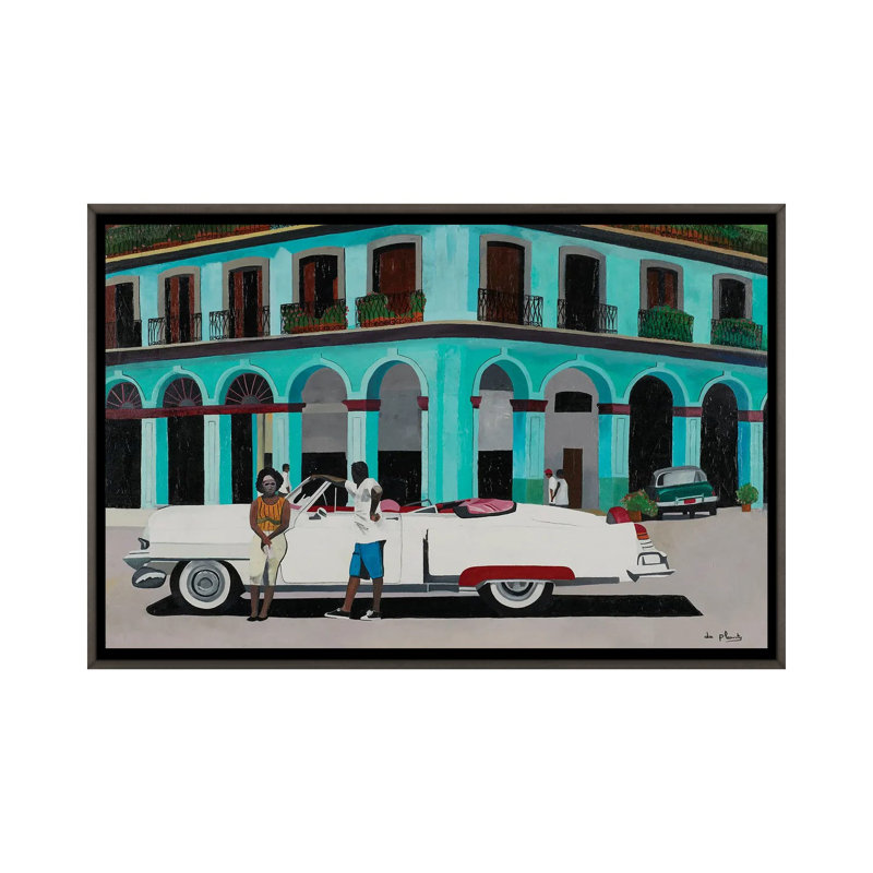Turquoise Havana, Cuba - reproduction d'art murale - toile encadrée, H 32 po x l 48 po, Gris