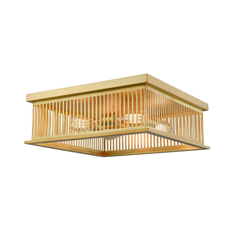 Plafonnier encastré carré en cage à 4 lumières 18 po Beddingfield, Laiton