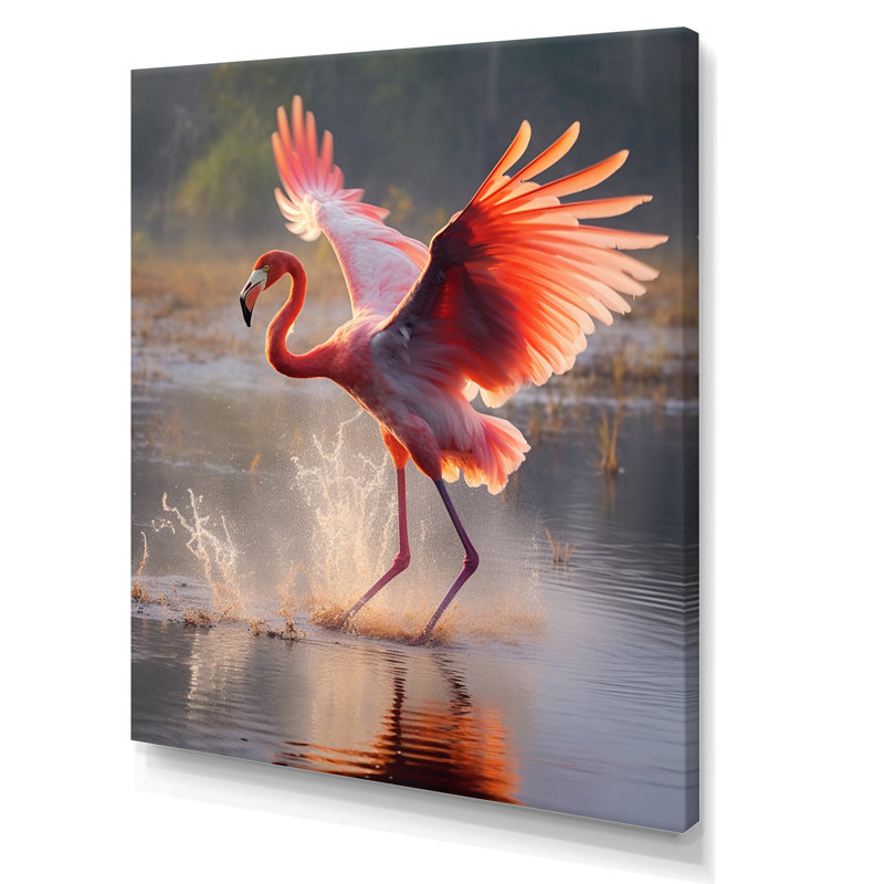 «Majestic Pink Flamingo Spread Its Wings», reproduction sur toile, 44" H x 34" W, Toile tendue