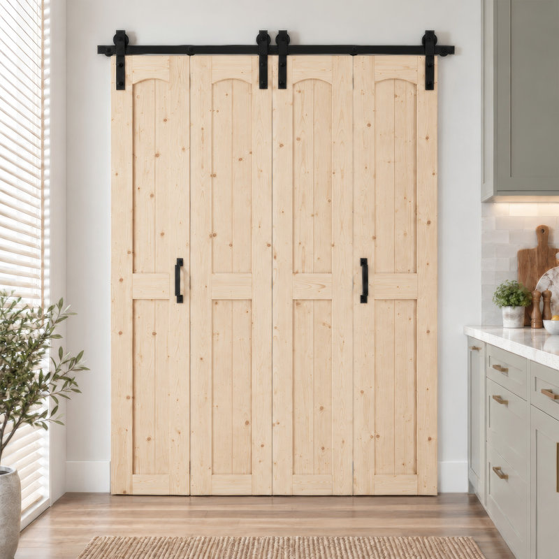 Portes de grange doubles pliantes en bois massif de 84 po avec trousse de quincaillerie d'installation, 80 po x 84 po
