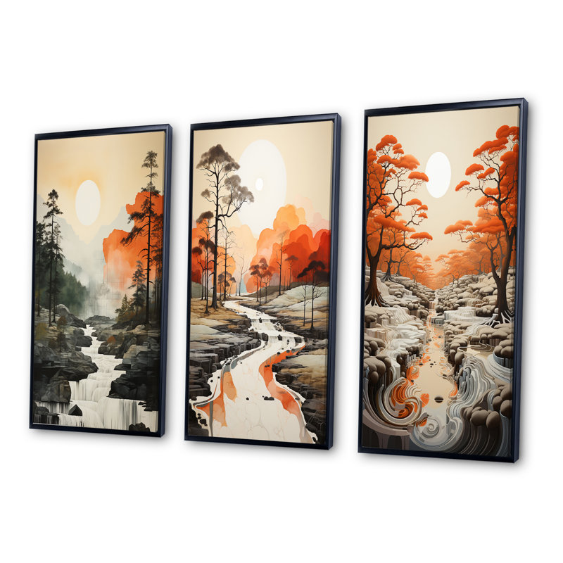 «Bold Geyser Natures Fountain IV», 3 pièces, Cadre noir, H 40 po x l 60 po
