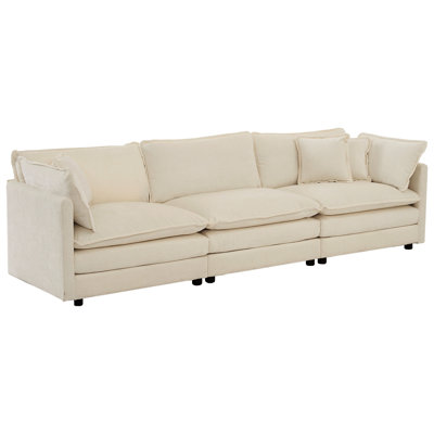 Moderne de 3: 1 + 1 + 3 sièges, chenille beige, structure en bois massif, tissu respirant, salon confortable 3 en beige: accoudoirs ronds en chenille, base pour la maison