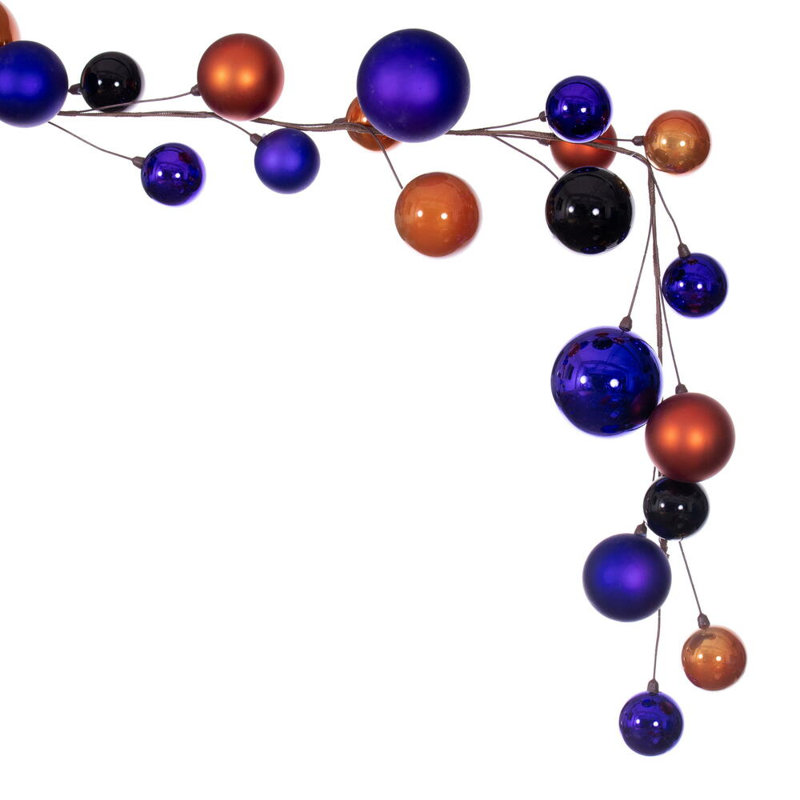 Vickerman 10' Champagne And Rose Assorted Finish Branch Ball Ornament Garland., Purple/Orange/Black