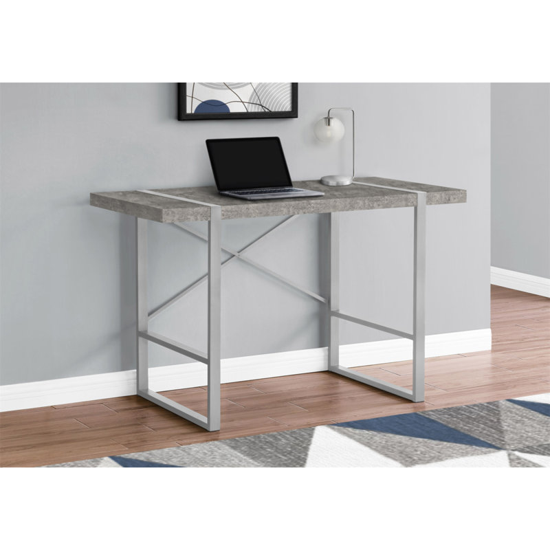 Bureau d'ordinateur, bureau personnel, ordinateur portable, L 48 po, travail, stratifié de béton gris, métal gris, contemporain, moderne