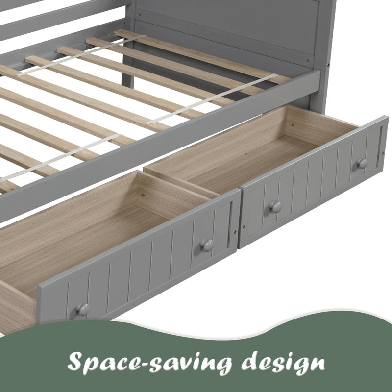 Lit de jour simple en bois avec 2 tiroirs, Gris