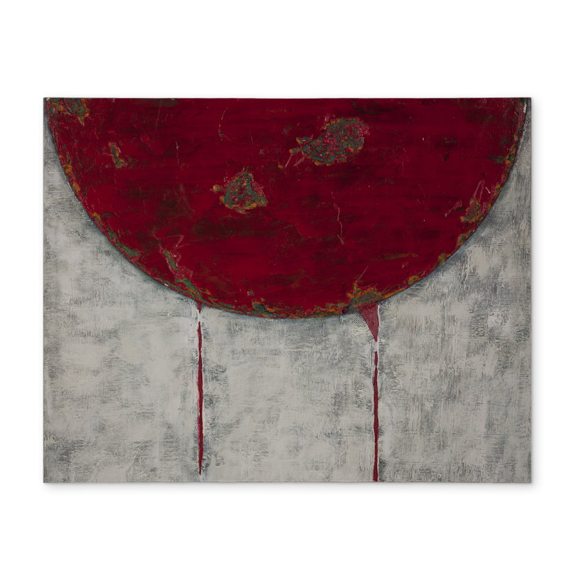 Abstract Gray Polyester Placemat - Red Half Circle Design