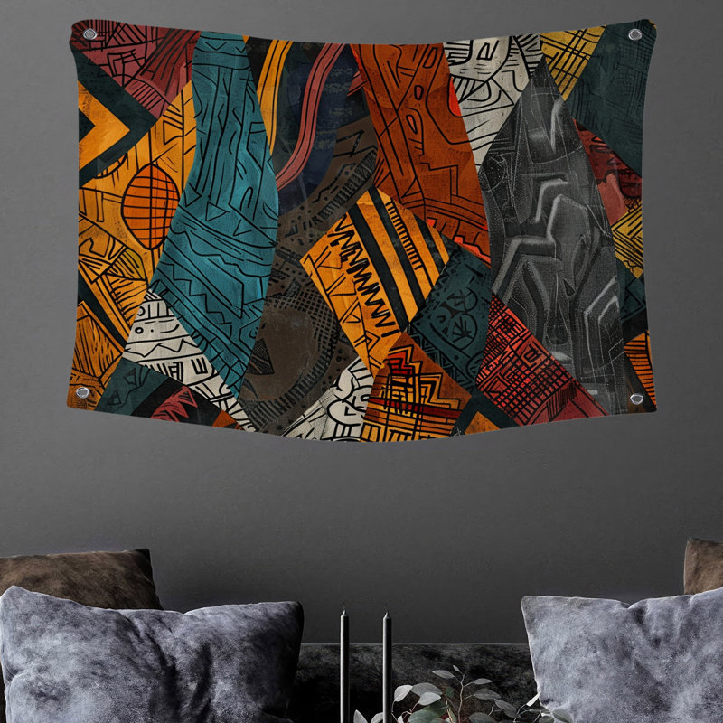 Tapisserie murale formes abstraites - Décoration murale abstraite, H 68 po x l 80 po