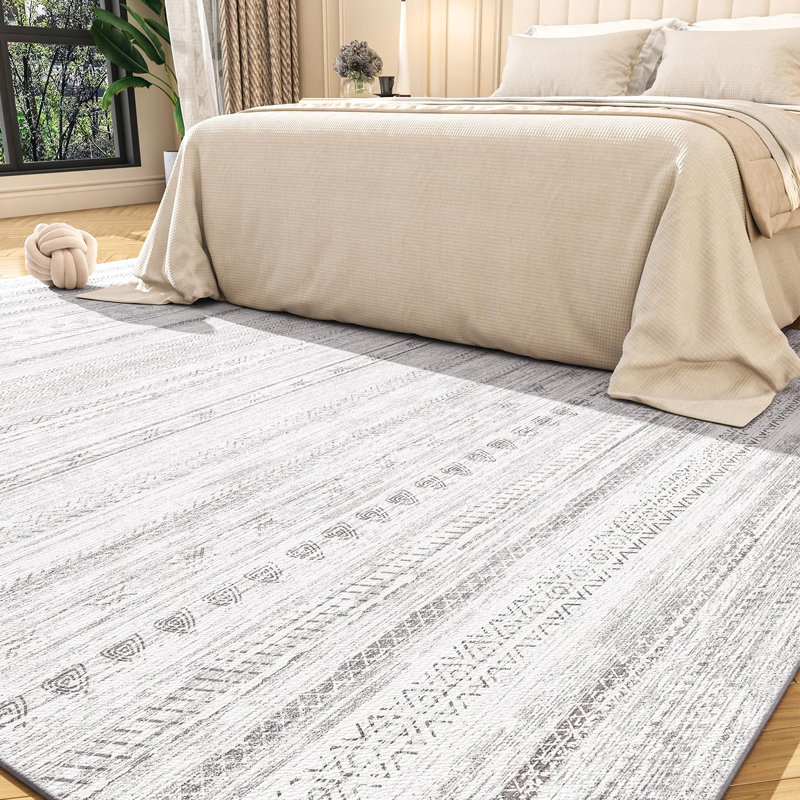 5X7 Area Rugs For Living Room Machine Washable Rug Distressed Indoor Carpet Neutral Moroccan Boho Rug Ultra Soft Area Rug For Bedroom Dining Room Playroom Office, Grey