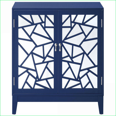 Console Breckenridge bleue avec 2 portes en miroir, rangement polyvalent pour l'entrée et amp; Salon