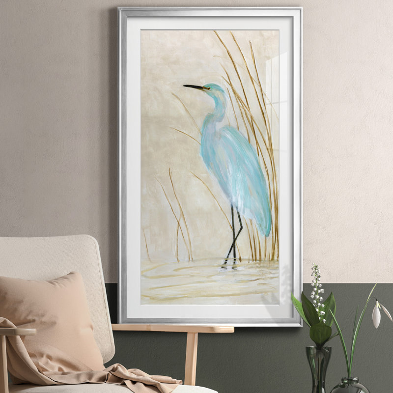 Soft Egret II - impression encadrée sur papier, H 14,5 po x l 26,5 po x P 1,5 po, Feuille argentée