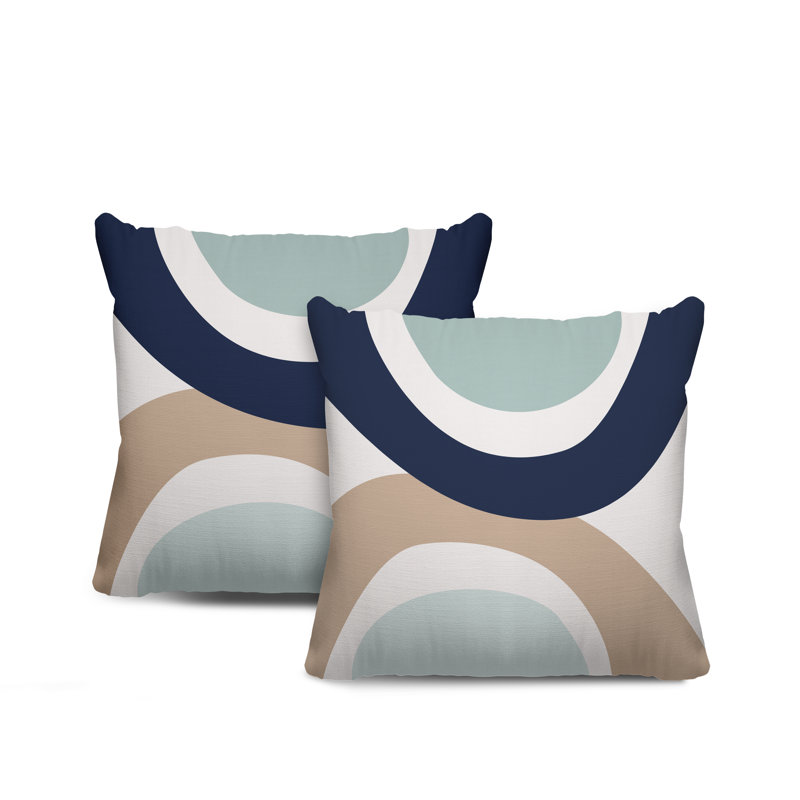 Jeté carré en polyester / mélange de polyester intérieur / extérieur, L 19 po x H 19 po, Gris / bleu marine / beige