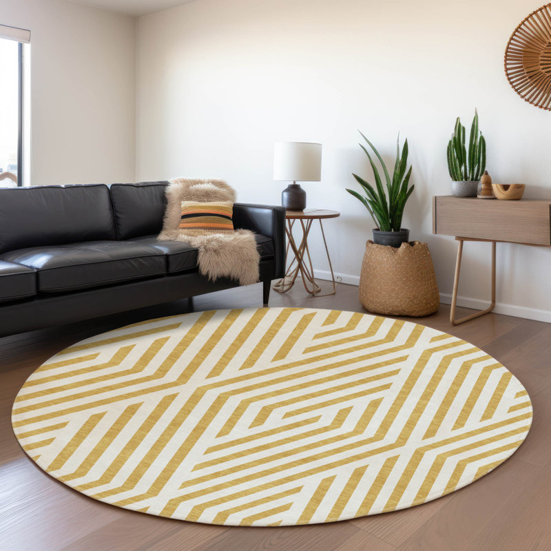Tapis doré de qualité supérieure lavable à la machine Cerrito AMF550, Rond 8 pi