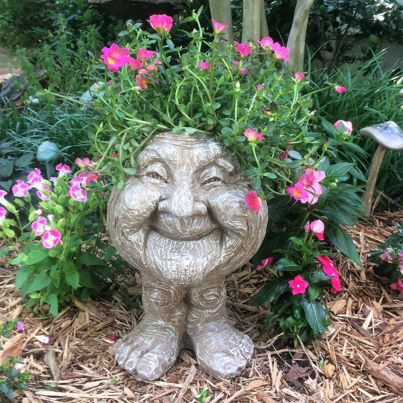 Muggly's Granny Joy Face Statue Planter, Stone Wash