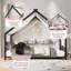 Lit d'enfant en forme de maison avec barrières de sécurité sur toute la longueur, lit de sol bas et robuste en fer pour tout-petits, prêt à recevoir un ciel de lit à monter soi-même-724143521-724143522