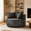 Oversized Round Swivel Accent Chair with Plush Upholstery and Matching Pillows for Cozy Lounging Comfort-1865586522