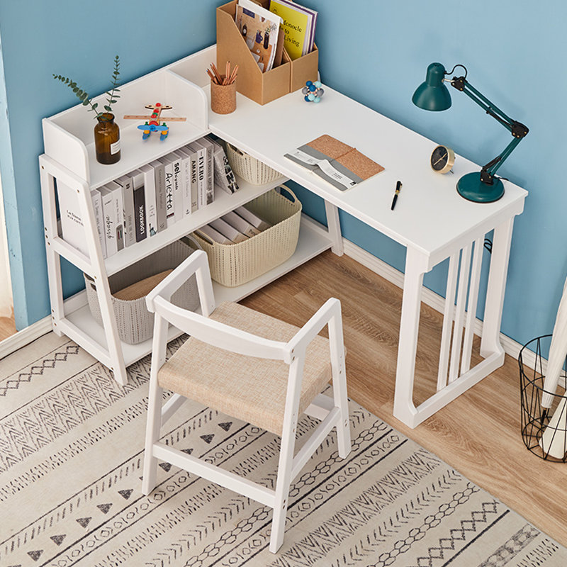 Combinaison bureau et bibliothèque en bois massif, Blanc