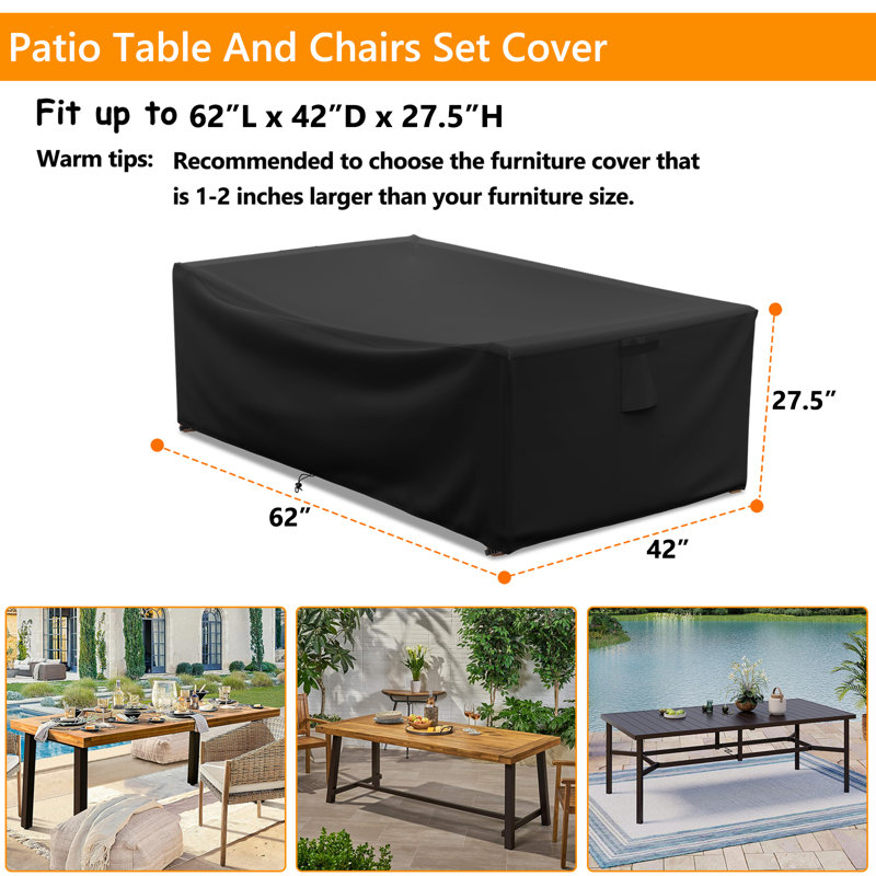 Breathable Patio Table Set Cover Waterproof Rectangular Outdoor Table Cover, 27.5" H x 62" W x 42" D