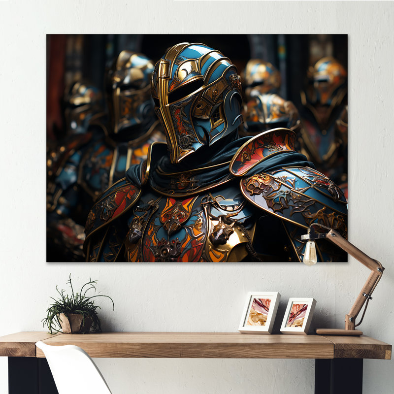 Chevaliers médiévaux I - art mural militaire pour le salon, Toile tendue, H 12 po x l 20 po x P 1 po