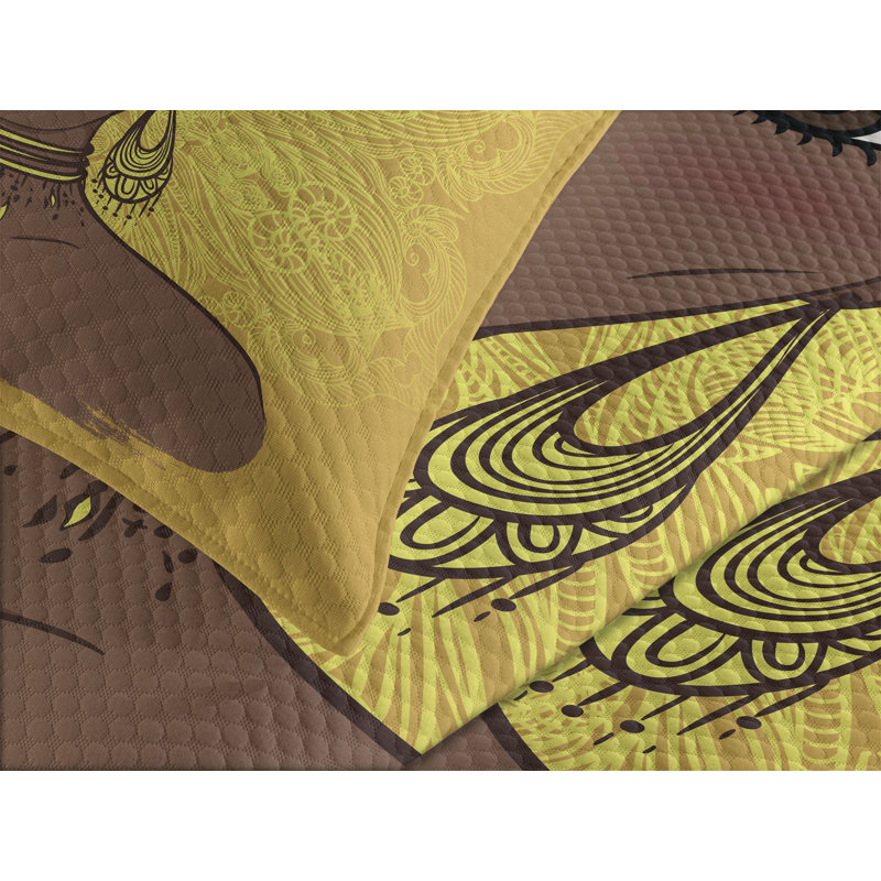 King Quilted Brown Polyester Bedspread Set with Pillow Shams