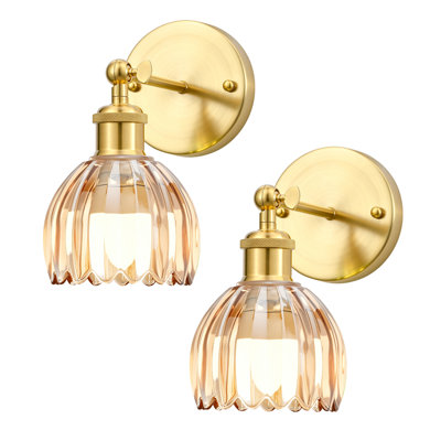 Ensemble de 2 appliques murales rechargeables à DEL avec télécommande, lumière sans fil à piles avec abat-jour en verre tulipe, 12 couleurs RVB et intensité variable (ampoules incluses)