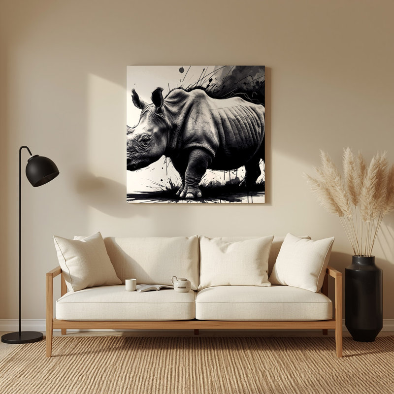 Wildlife Black Rhino Beige Metal Wall Art, 12" H x 12" W