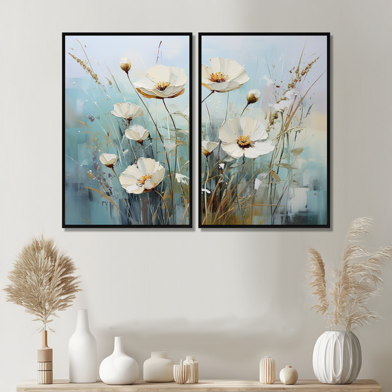Meadow Whispers Of Spring I - Art mural traditionnel, 36" H x 48" W, Floater Frame, Black